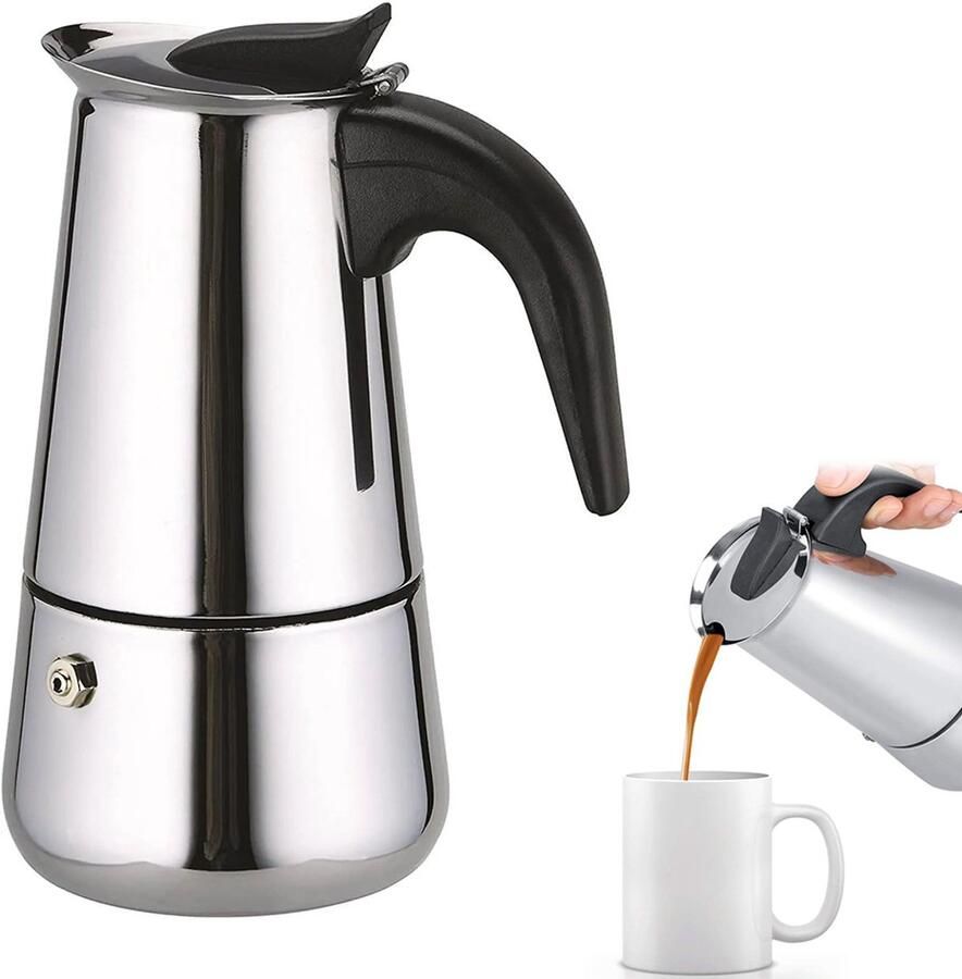 Ruijingsky Roestvrijstalen mokkapot – Maximale breedte 9 7 cm maximale hoogte 19 8 cm – Geschikt voor inductiekookplaten – Espressomachines – Koffiezetapparaten – Mokkapotten – Klassieke achthoekige espressopot