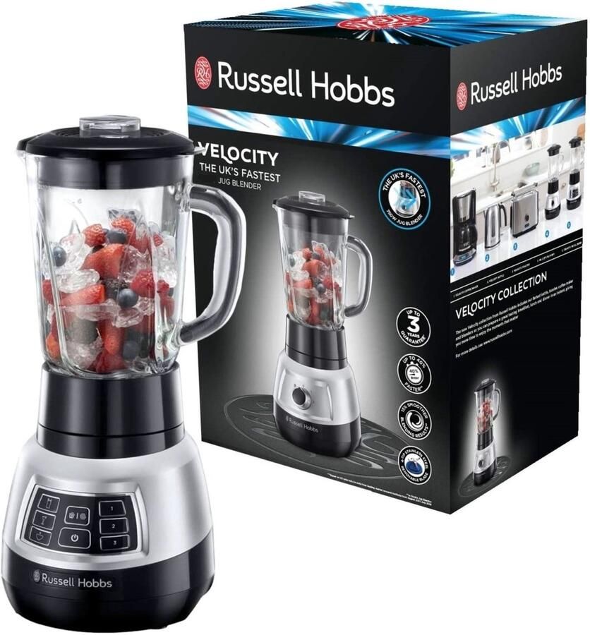 Russell Hobbs Velocity Pro 1 5 l Blender voor op aanrecht 1000 W Zwart Roestvrijstaal Transparant