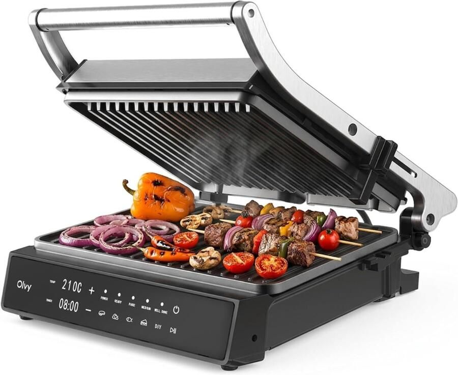 YOR Contactgrill met uitneembare platen Contactgrill Multi grill Zwart 18cm x 37cm x 37cm