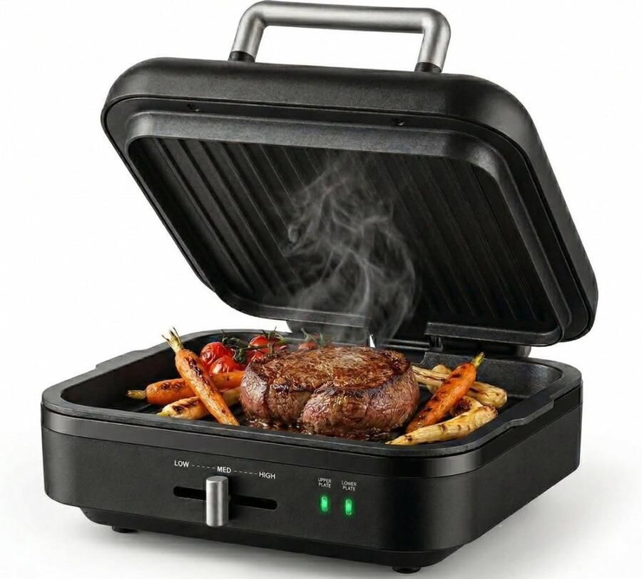YOR Contactgrill met uitneembare platen Contactgrill Multi grill Zwart ‎23cm x 14cm x 10cm