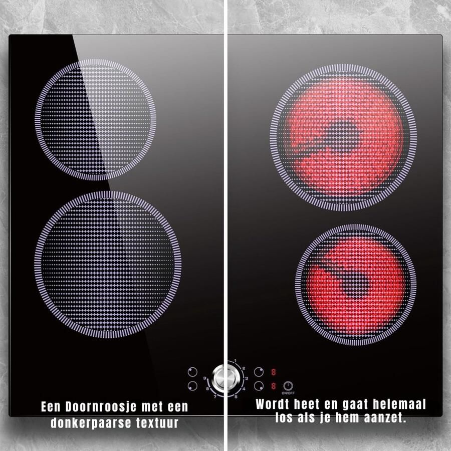 RUX Elektrische Kookplaat 4 Pits Elektrische Fornuis Elektrische Kookplaat Vrijstaand 4 Kookzones Kinderslot Zwart 52cm x 59cm x 5cm