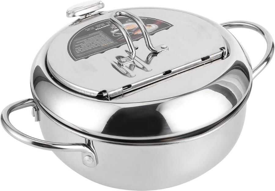 RUX Japanse Frituurpan Mini Friteuse Diameter 24cm Mini Frituurpan Milieuvriendelijk Zilver ‎27cm x 26cm x 12cm - Foto 3
