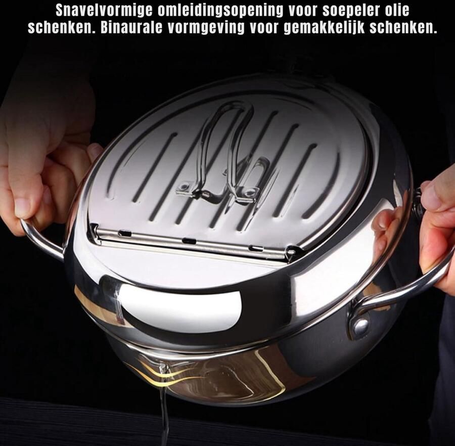 RUX Japanse Frituurpan Mini Friteuse Diameter 24cm Mini Frituurpan Milieuvriendelijk Zilver ‎27cm x 26cm x 12cm - Foto 2