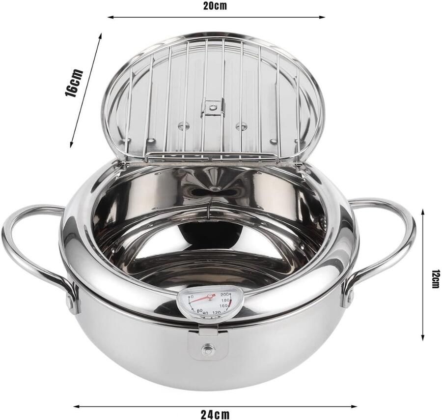 RUX Japanse Frituurpan Mini Friteuse Diameter 24cm Mini Frituurpan Milieuvriendelijk Zilver ‎27cm x 26cm x 12cm
