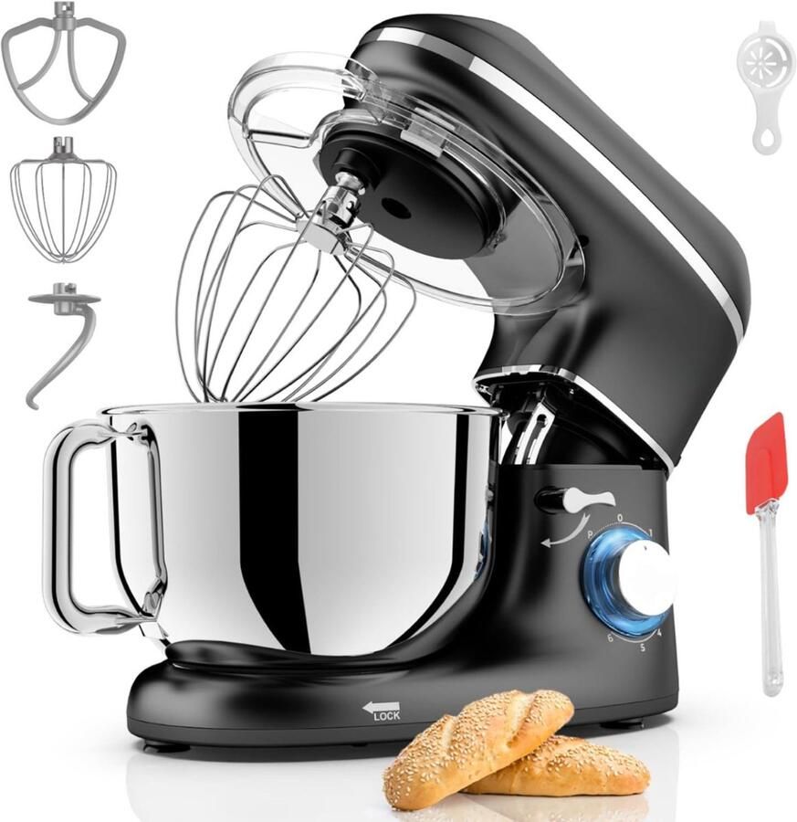 RUX Mixer met Mengkom Keukenmachine Keukenrobot Inclusief Accessoires Antraciet 38cm x 24cm x 32cm