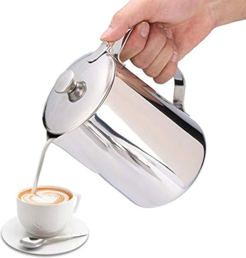 RVS Melkopschuimer met Deksel voor Latte Art