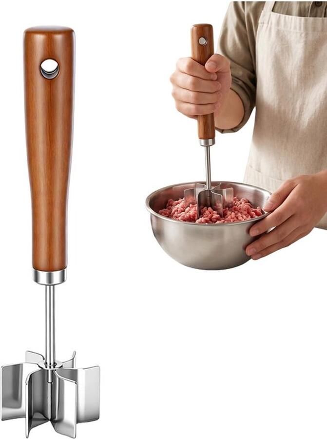 RVS Vleesvermalser Met Houten Handvat 1 Stuk Zware Vleesmolen Met 6 Gevlochten Messen Handbediend Gehaktbereidingsapparaat Voor Keuken Ergonomische Handgreep Ro