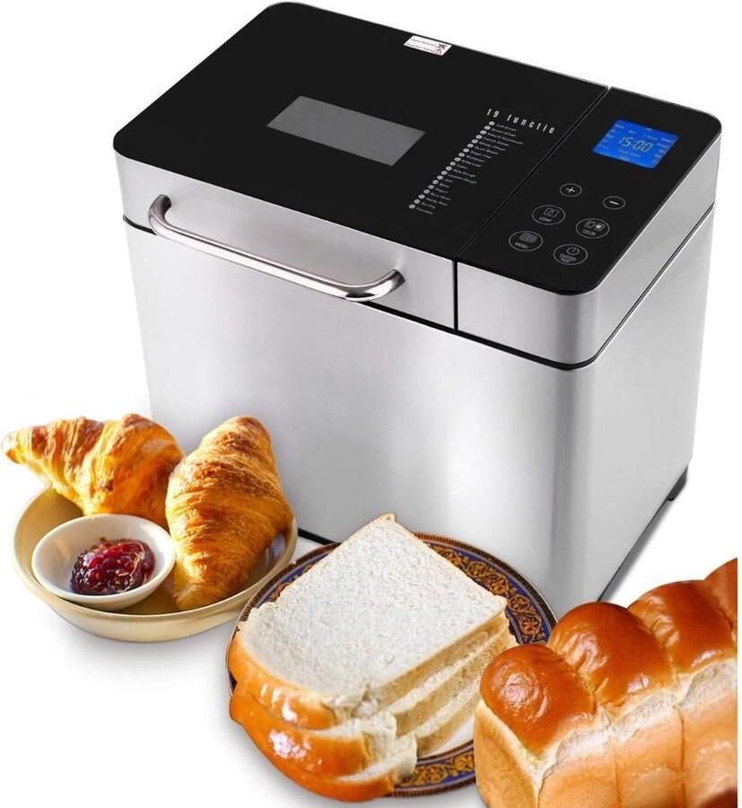 RVV Broodbakmachine Broodmachine Bakmachine Brood 19 Programma's 15 uur Timer- Zilver- 33cm x 20cm x 30cm