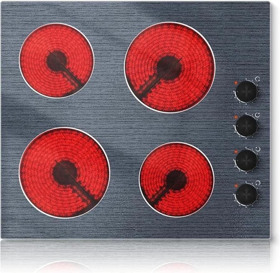 RVV Elektrische Kookplaat 4 Pits Elektrische Fornuis Elektrische Kookplaat Vrijstaand 4 Kookzones Kinderslot Houtnerf 59cm x 52cm x 5cm