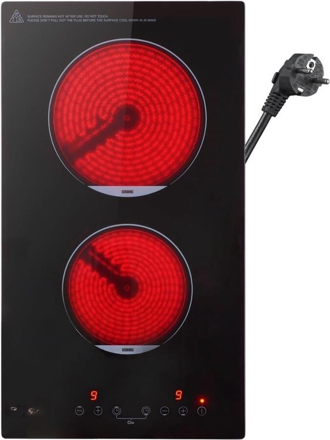 RVV Elektrische Kookplaat 4 Pits Elektrische Fornuis Elektrische Kookplaat Vrijstaand 4 Kookzones Kinderslot Rood 52cm x 29cm x 6cm