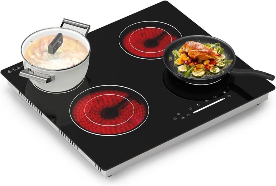 RVV Elektrische Kookplaat 4 Pits Elektrische Fornuis Elektrische Kookplaat Vrijstaand 4 Kookzones Kinderslot Zwart 53cm x 59cm x 6cm