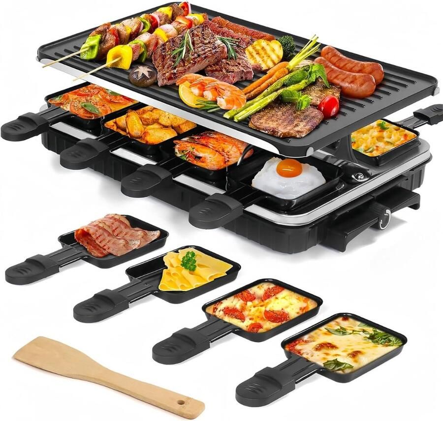 RVV Gourmetstel 8 Personen Grillsteen Elektrische Grill Anti Aanbak Zwart 12cm x 26cm x 42cm