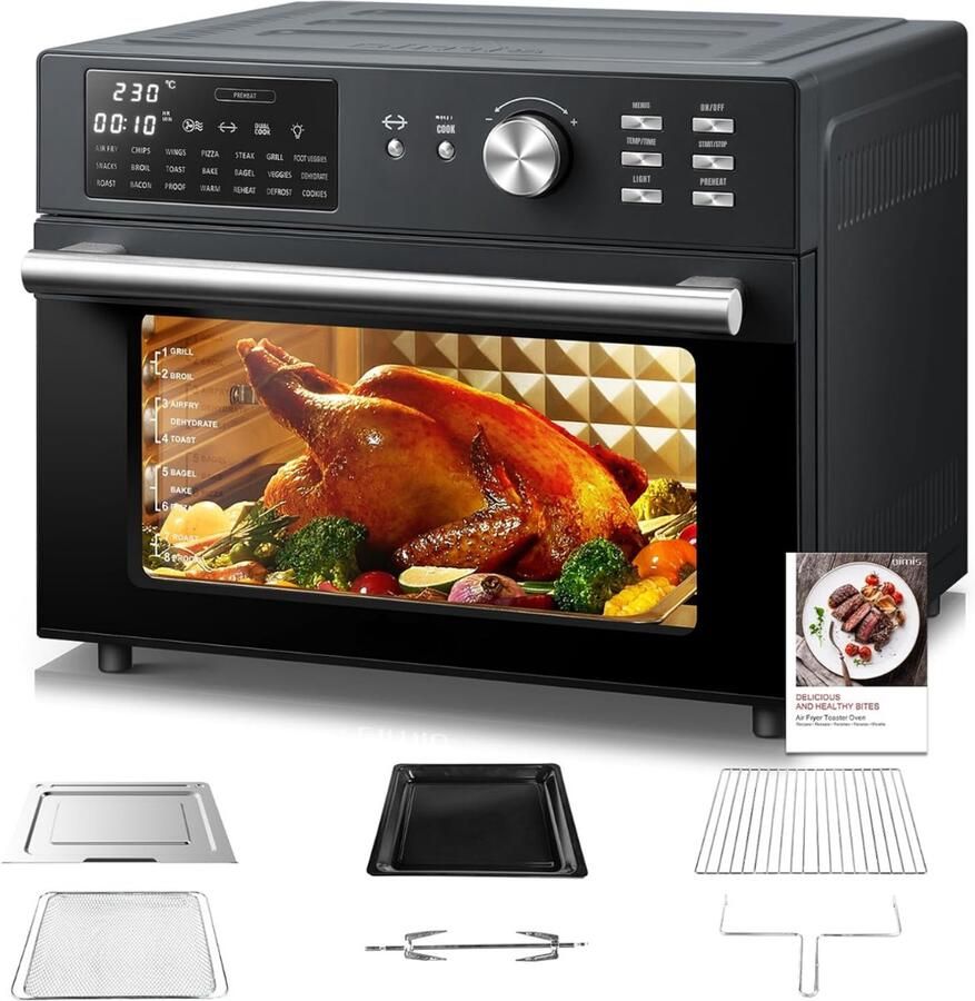 RVV Heteluchtoven Oven Airfryer Oven Zilveren Rand -Zwart- 44cm x 46cm x 38cm