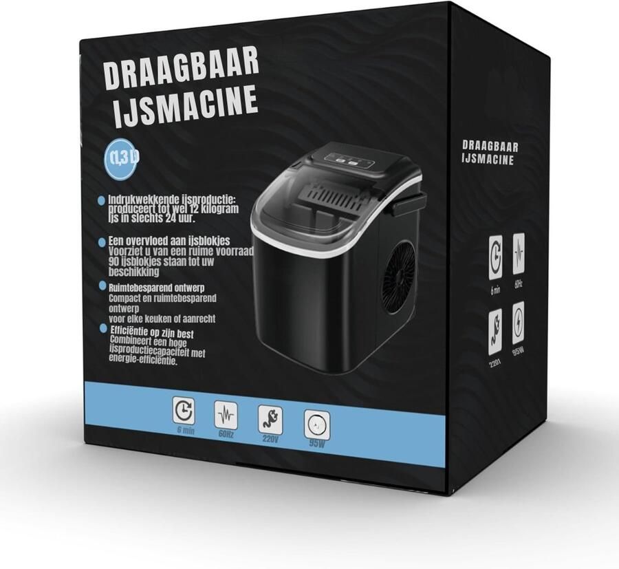 RVV Ijsblokjesmachine ijsmachine -ijsblokjesmakers Supersnel ijsblokjes maken Zwart 23 cm x 30 cm x 29 cm