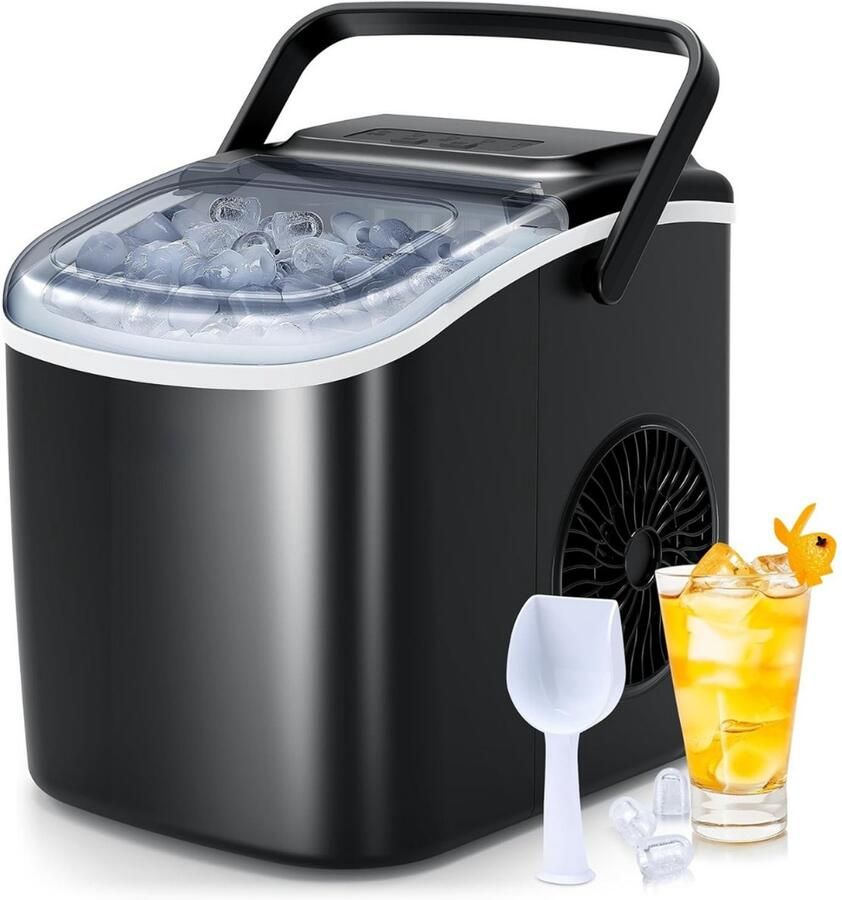 RVV Ijsblokjesmachine Zelfreinigende Ijsblokjesmaker Kleine Ijsblokjesmachine Zwart 23cm x 30cm x 30cm