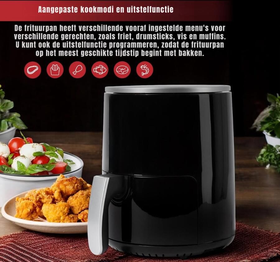 RVV Mini airfryer Airfryer klein Zilver 28cm x 22cm x 29cm