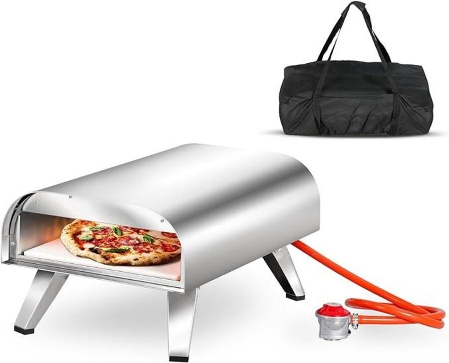 RVV Pizza oven Buiten Pizza oven Buiten Pizza oven Buiten Gas Pizza Gourmet 460 ° C Zilver 59 cm x 36 cm x 27 cm