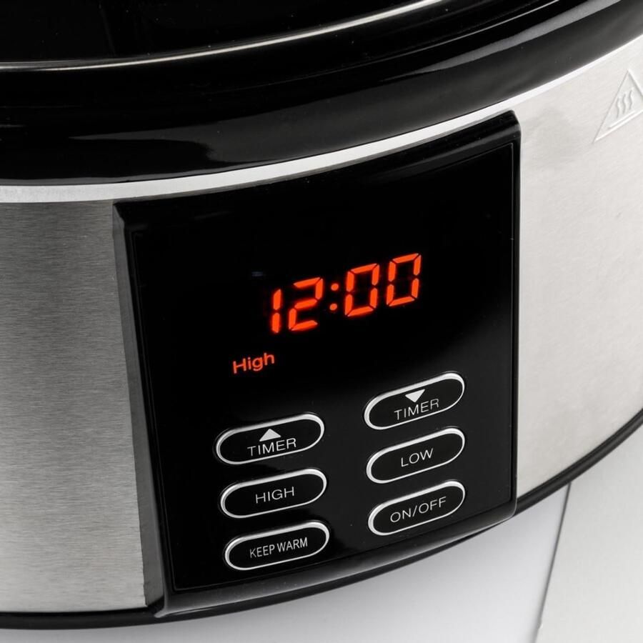 RVV Slowcooker met Timer Crockpot Stoompan Inclusief Warmhoudfunctie 6 Liter Roestvrij staal 40cm x 32cm x 24cm