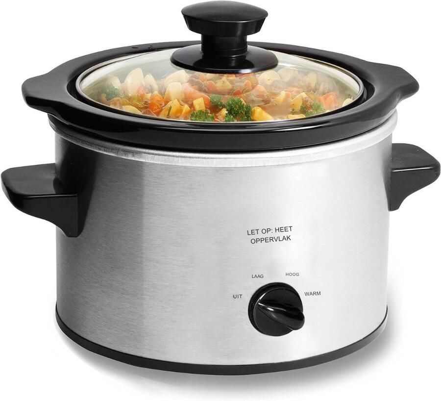 RVV Slowcooker met timer Slowcooker Crockpot Zilver 18cm x 25cm x 17cm