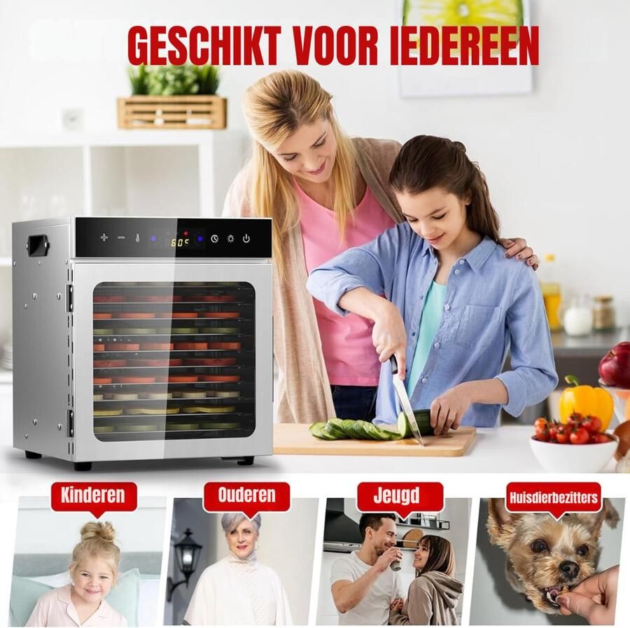 RVV Voedseldroger Droogoven Fruitdroger 12 Lagen 30 tot 90 Graden