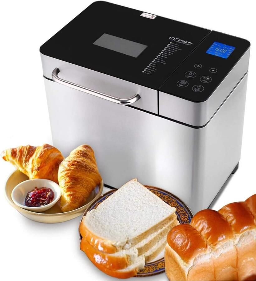 RwB Broodbakmachine Broodmachine Bakmachine Brood 19 Programma's 15 uur Timer -Zilver-‎33cm x 20cm x 30cm