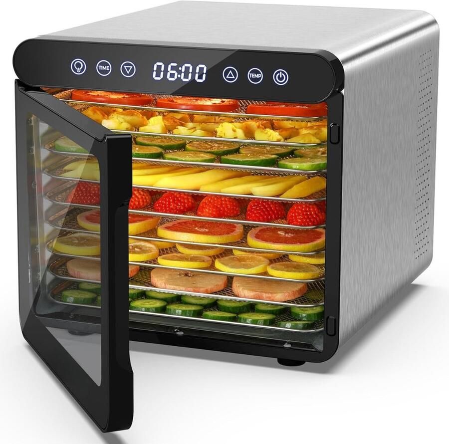 RwB Voedseldroger Dehydrator Droogoven Zwart Zilver 41cm x 34cm x 32cm