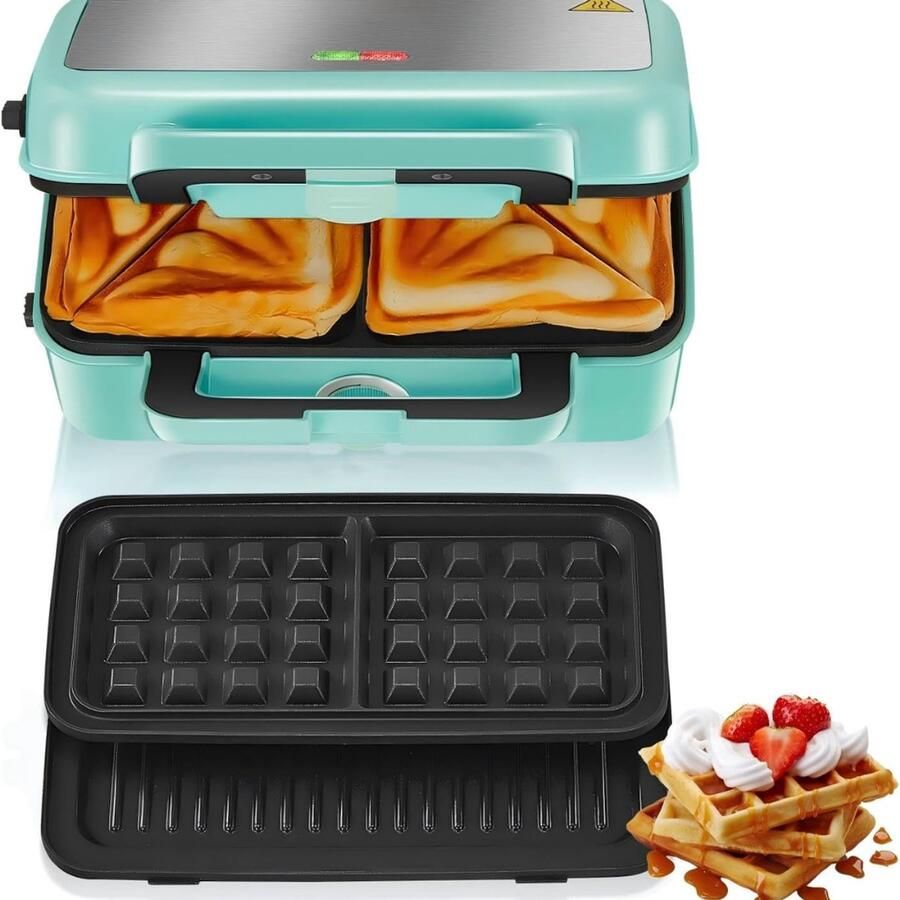 RwB Wafelijzer met Verwisselbare Platen Wafelijzer Tostiijzer Groen 29 x 22 x 8 cm