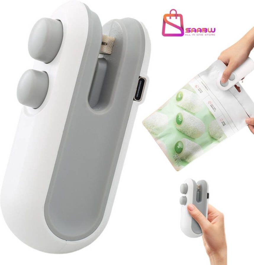 SAABW 2-in-1 Draadloze Seal apparaat & Folieopener – USB Oplaadbaar – Met Magneet – Compacte Sealer voor Zakjes en Verpakkingen – 64475 78243