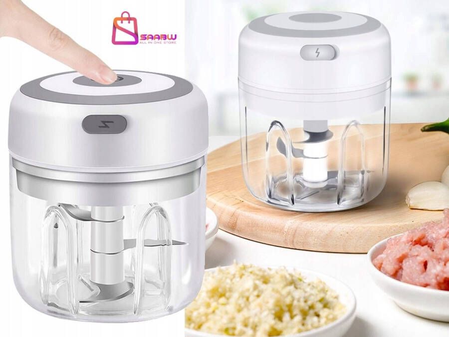 SAABW Elektrische Knoflook- & Groentehakker – USB Oplaadbaar – Draagbare Mini Chopper – hakmolen – groentesnijder – uiensnijder – 250ml – 40547