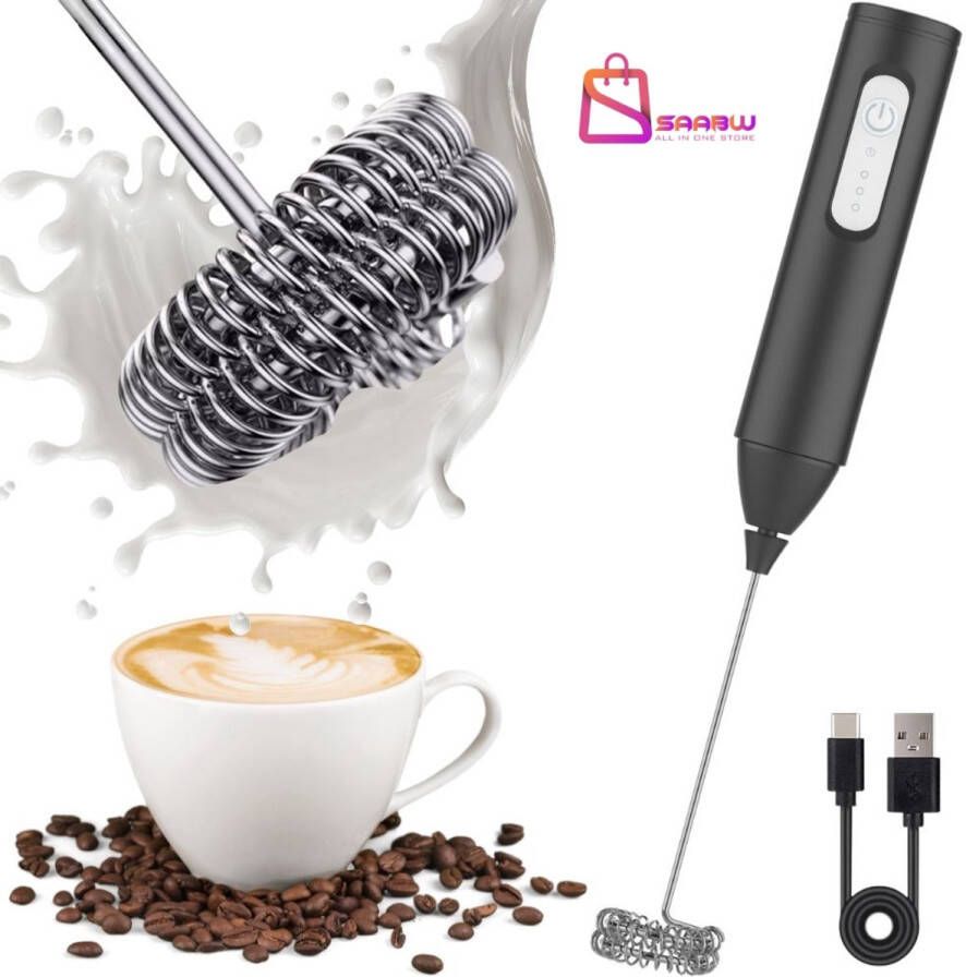SAABW Melk Opschuimer – Elektrische Melkopschuimer Mini & Handmatig – Koffie Mixer Met Houder – Perfecte Melkopschuimers voor Cappuccino & Latte – koffiezetapparaat – koffiemachines – 72302