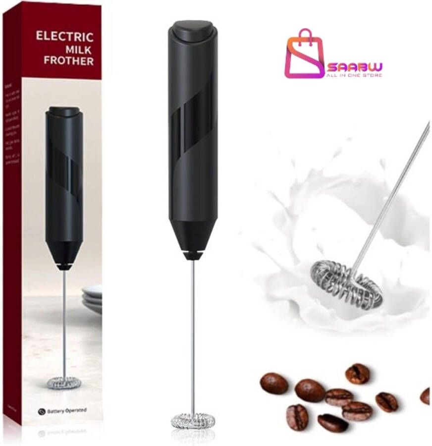 SAABW Melkopschuimer Mini – Elektrische Koffiemixer voor Cappuccino Latte & Chocolademelk – melkopschuimer elektrisch – melkopschuimers – melk opschuimer – Zwart – 34638