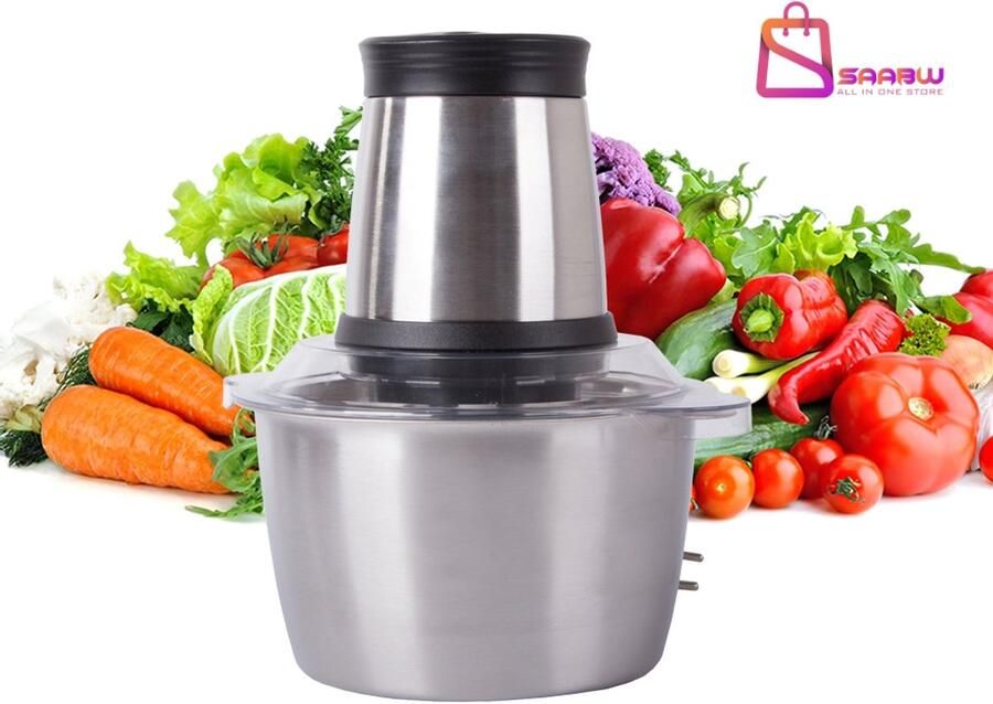 SAABW Elektrische Groentehakker 200W Met 4 RVS Messen Transparante Kom – groentesnijder – hakmolen – uiensnijder – hakmolen electrisch –45610