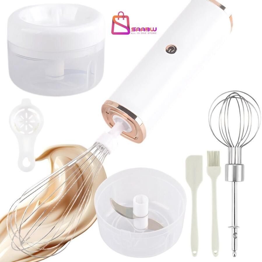 SAABW Elektrische Hand mixer 3-in-1 – Garde Mixer en Mini Chopper – Draagbaar en USB-C Oplaadbaar – 30W – handmixers – blender – staafmixer – 76614