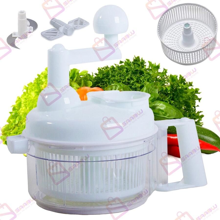SAABW Handmixer – Multifunctionele Hakmolen & Sladroger – Compacte Keukenhulp voor Dagelijks Gebruik –Groentedroger – Handmatige Salad Spinner – slacentrifuge – slazwierder – Droogmolen voor Groenten en Fruit – 14678