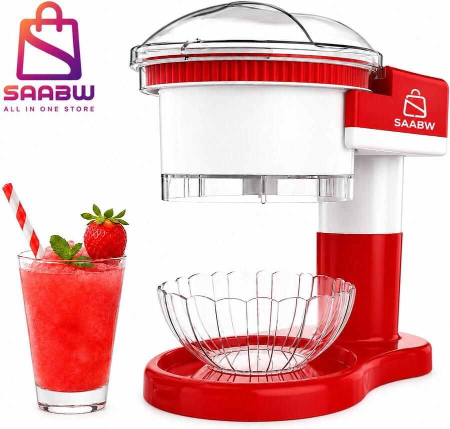 SAABW Slush Machine voor Slushies Granita Sorbet en Frozen Cocktails – Elektrische IJsmachine 30W voor Crushed Ice Slush Milkshakes en Koude Desserts – Compacte Slushie Maker voor Thuis – Rood Wit –89898