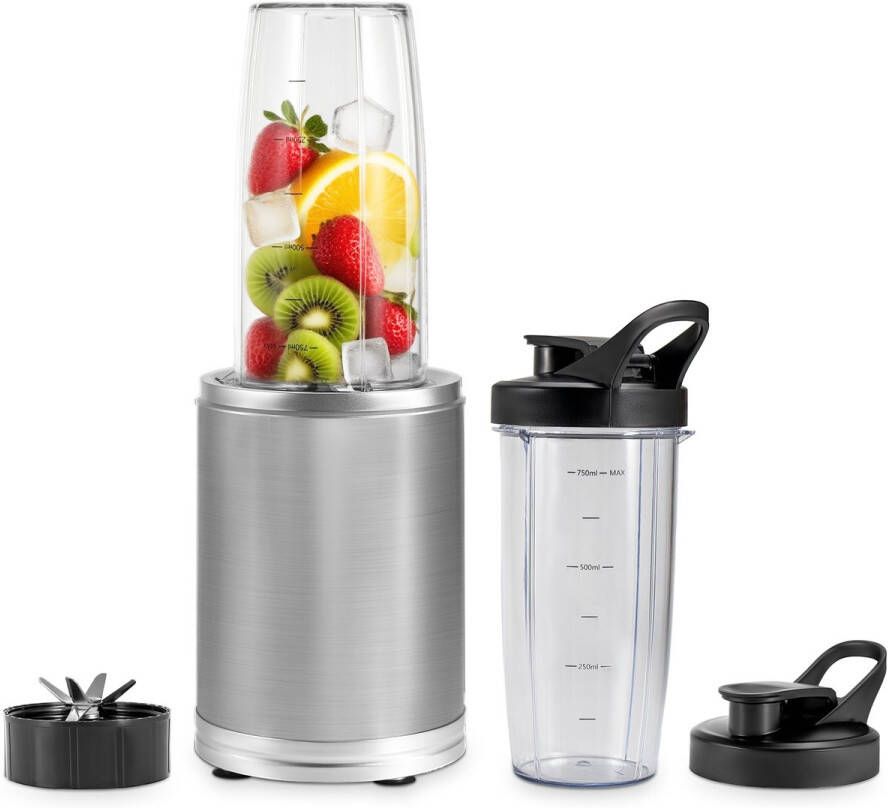 Saaf Blender To Go 6-Delige Set Smoothie Maker Blender 2x 800ml Drinkbekers 1200W Vaatwasserbestendig BPA-vrij Draagbare Blender Zilver van