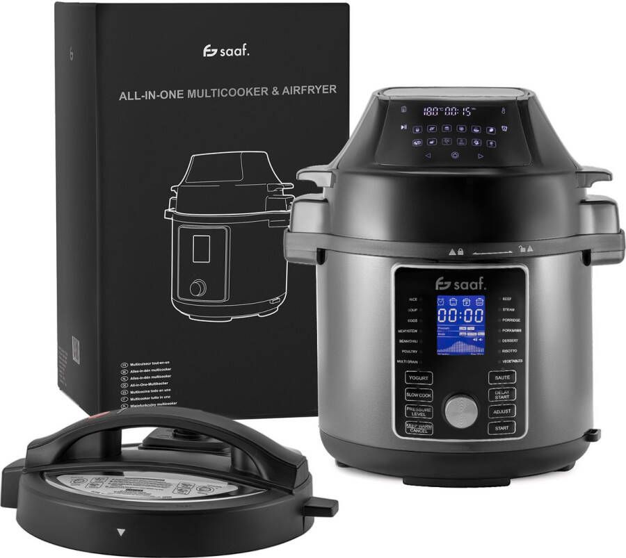 Saaf Multicooker met Airfryer 15-Delige Set 6L 24 Automatische Programma's Airfryer Slowcooker Rijstkoker Stomer Snelkookpan RVS