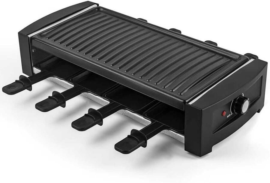 Saaf Gourmetstel – 8 Personen – 1200W – Raclette – Raclette Gourmet Set – Anti-Aanbaklaag – Uitneembare Bakplaat – Vaatwasserbestendig – Zwart –