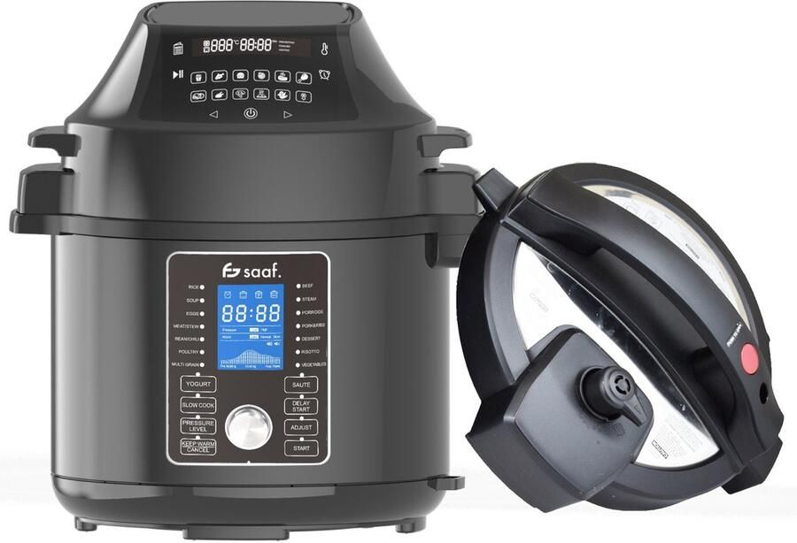 Saaf Multicooker met Airfryer 15-Delige Set 6L 27 Automatische Programma's Airfryer Slowcooker Rijstkoker Stomer Snelkookpan RVS