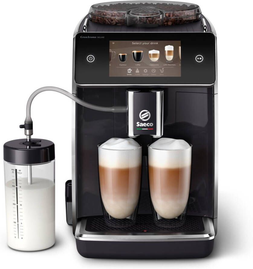 Saeco Philips GranAroma Deluxe SM6680 00 Espressomachine 18 Soorten Warme Drankjes Zwart RVS + AquaClean Filter