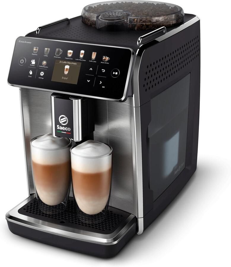 Saeco Philips GranAroma SM6585 00 Espressomachine 16 Soorten Warme Drankjes Zilver RVS + AquaClean Filter