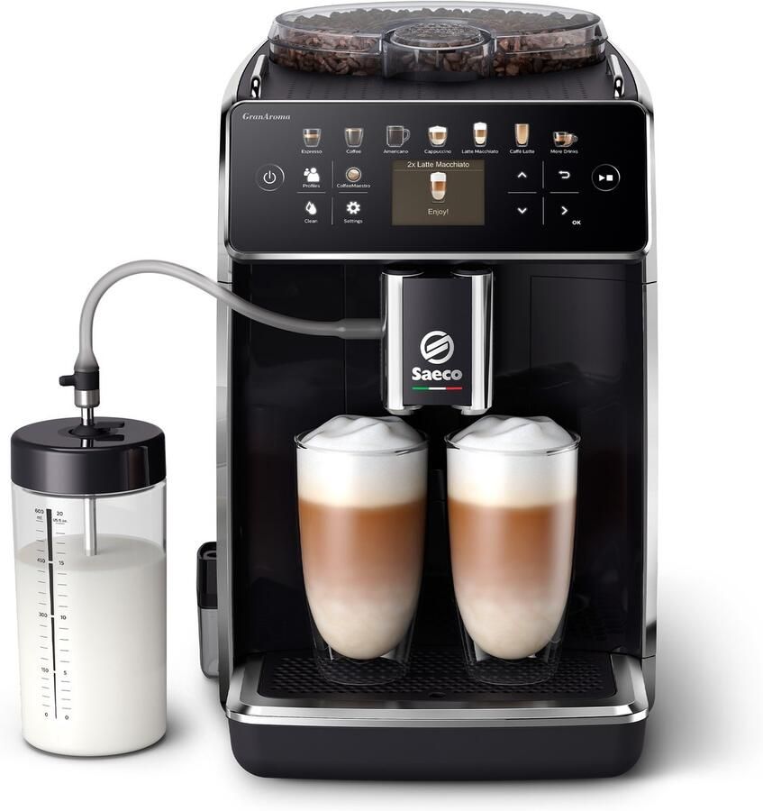 Saeco GranAroma Espressomachine 16 Dranken met melksysteem Volautomatisch Koffiemachine met bonen + AquaClean filter Zwart (SM6580 00)