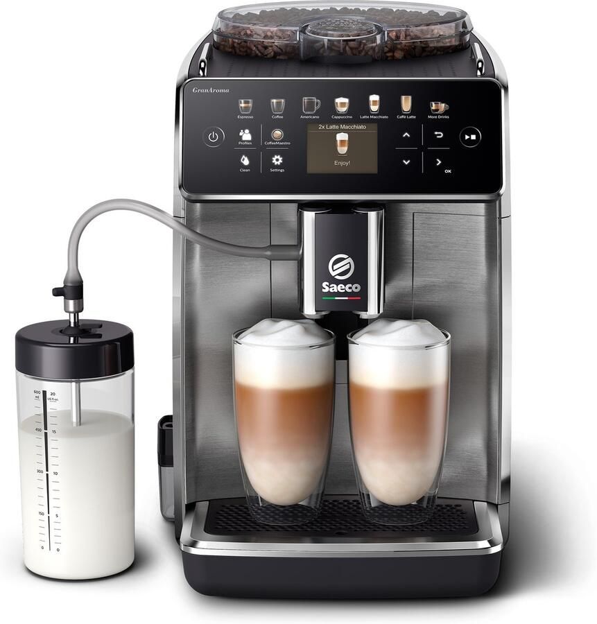 Saeco GranAroma SM6585 00 Espressomachine 16 Dranken met melksysteem Volautomatisch Koffiemachine met bonen + AquaClean filter Metaal Zwart