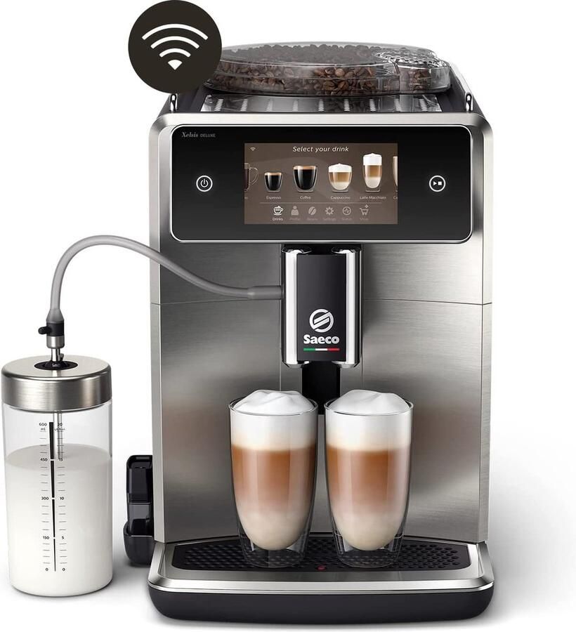 Saeco Philips Xelsis Deluxe SM8785 00 Espressomachine 22 Soorten Warme Drankjes Zwart Zilver + AquaClean Filter