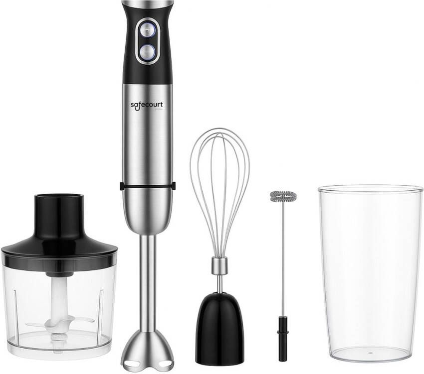 Safecourt Kitchen Safecour Staafmixer 6-in-1 set – Inclusief Hakmolen garde melkopschuimer & Maatbeker – krachtig & vaatwasserbestendig – 20 snelheden + turbofunctie – 1000W – PFAS-vrij - Foto 2
