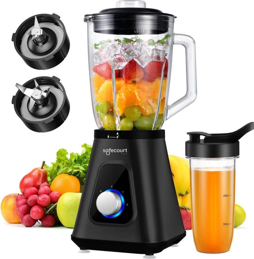 Safecourt Kitchen Blender 1 5L Glas & 600ml To-Go beker 1300W Smoothie maker Krachtig stil en eenvoudige reiniging - Foto 2