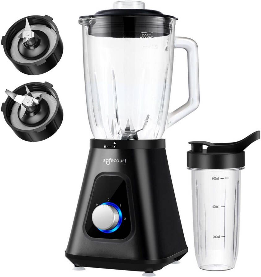Safecourt Kitchen Blender 1 5L Glas & 600ml To-Go beker 1300W Smoothie maker Krachtig stil en eenvoudige reiniging