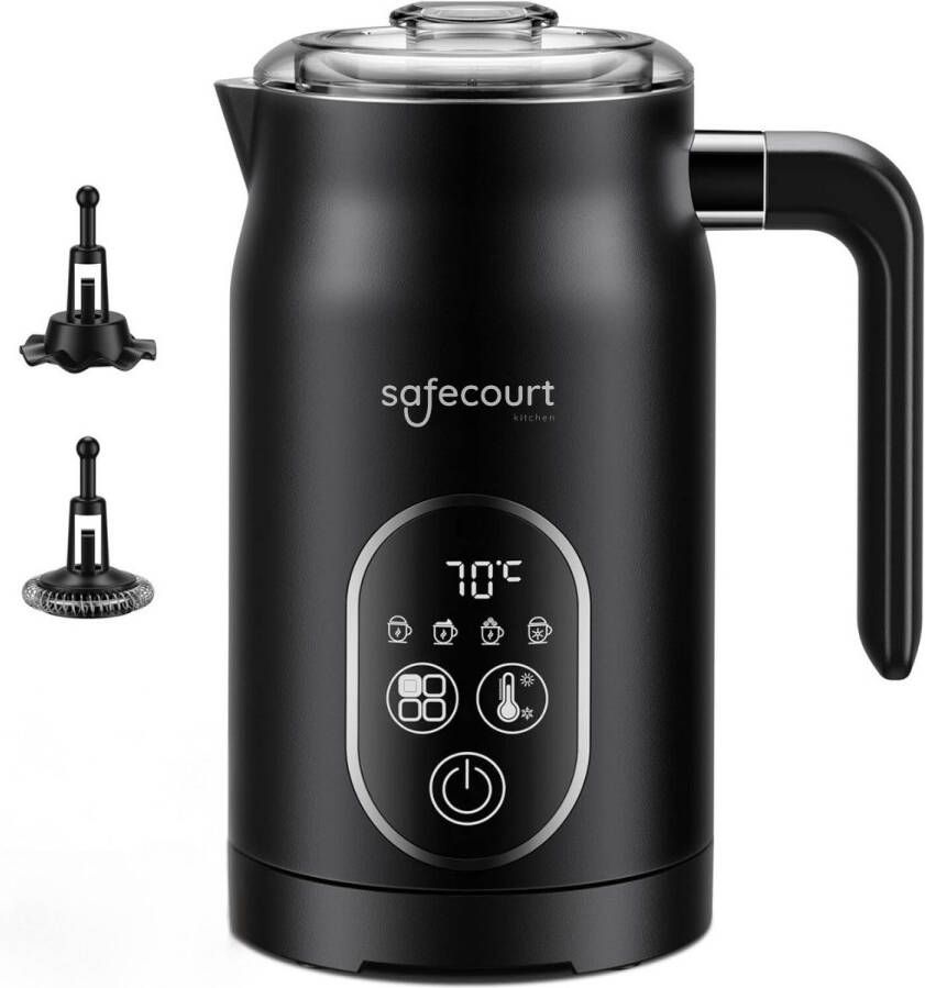 Safecourt Kitchen Elektrische Melkopschuimer – 100% PFAS-vrij – Display & Temperatuurregeling – 4-in-1 – 350ml – Zwart