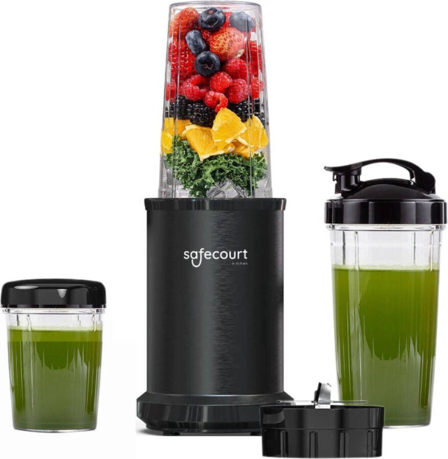 Safecourt Kitchen Power Blender – 1200W – Smoothie Maker voor IJs & Bevroren Fruit – PFAS-vrij – To-Go Beker – Zwart - Foto 3