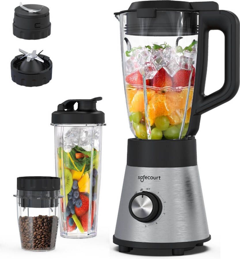 Safecourt Kitchen Power Blender 1 5L Glas & 600ml To-Go beker + Koffiemolen 1300W Smoothie maker Krachtig stil en eenvoudige reiniging - Foto 4